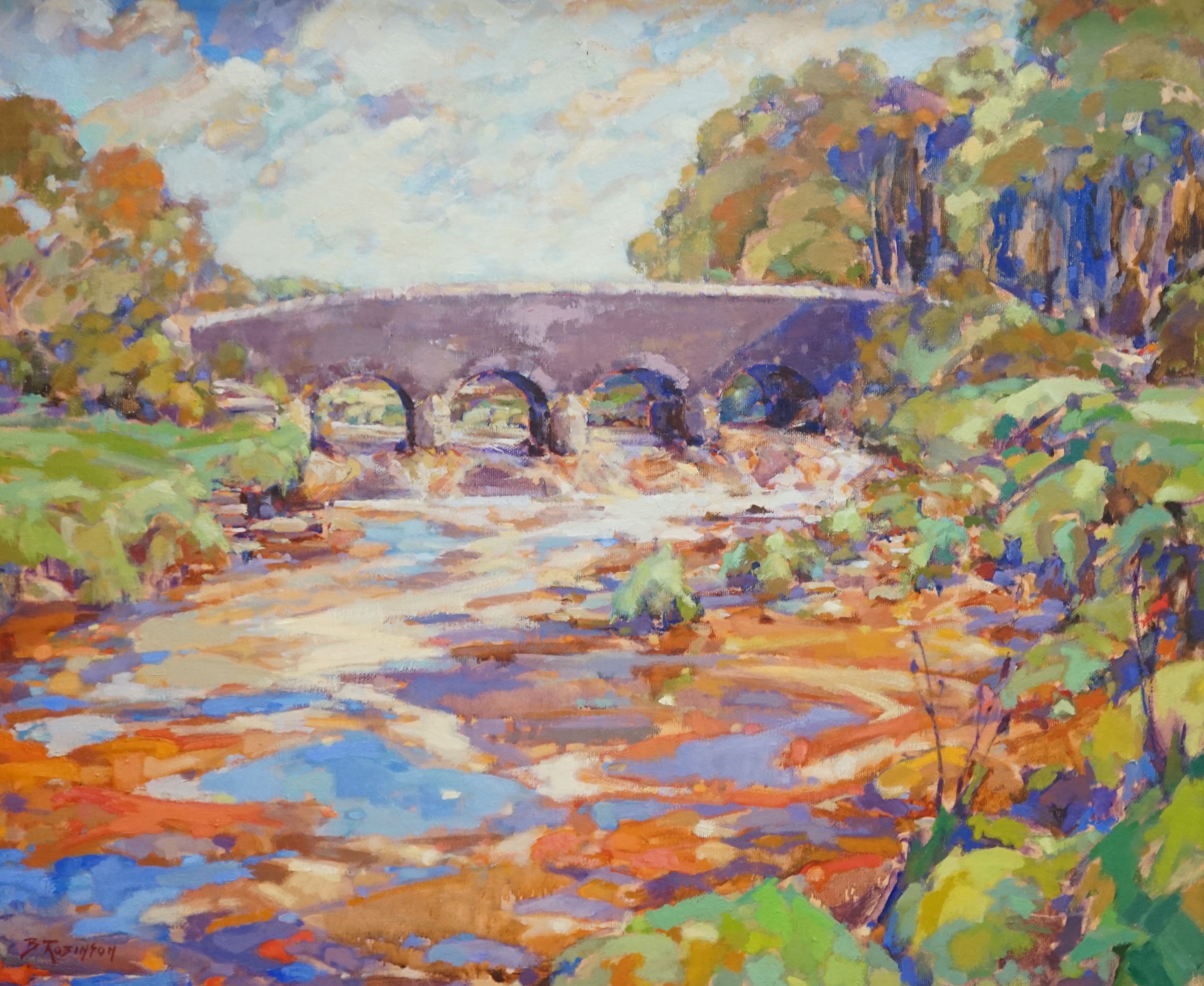 B, Robinson, oil on canvas, 'The Bridge, Ruan Lanihorn', signed, 50 x 60cm